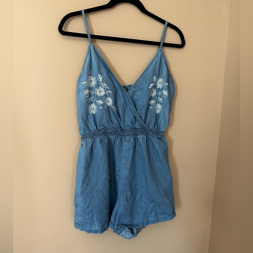 Blue Embroidered Romper